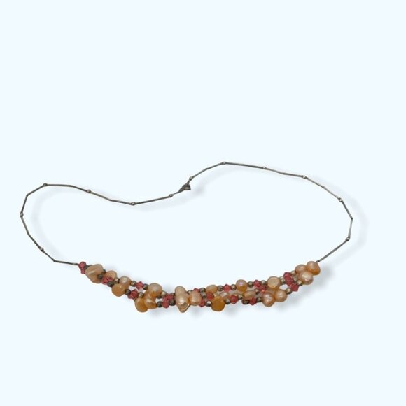 Bohemian Pearl & Coral Beaded Necklace Hippie Festival Beach - Picture 3 of 3